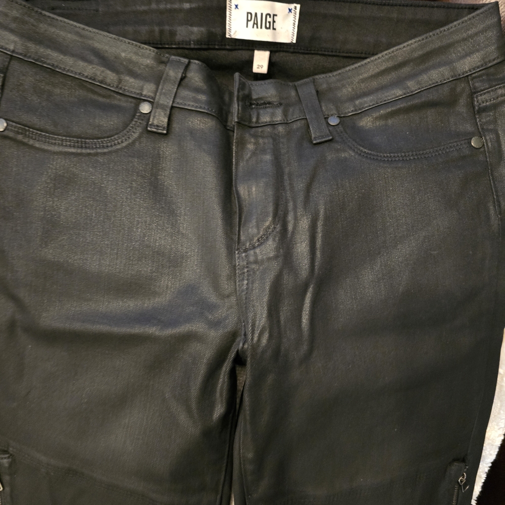 Paige Black Leather Coated Denim